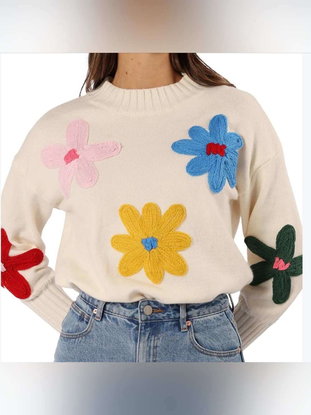 Petal & Pup Cream Raelynn Embroidered Flower Sweater